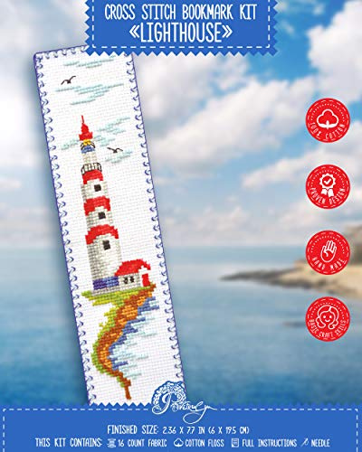Povitrulya Counted Cross Stitch Kit - DIY Kit for Adults - Funny Embroidery Bookmark - Easy to Use - Craft Collection - Lighthouse
