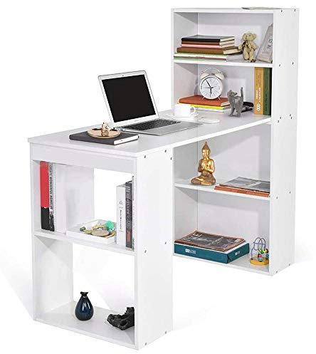 BAKAJI Scrivania con Doppia Libreria 2 + 4 Scomparti Tavolo da Lavoro Porta Pc Computer in Legno Melaminico Arredamento Casa Ufficio Cameretta Dimensioni 120 x 55 x 120 cm (Bianco)