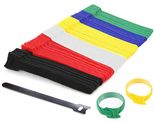 YIXISI 120PCS Klettband Kabelbinder, Klett Kabelbinder wiederverschließbar, Kabelbinder mit Klett, für Zuhause Büro, Auto, PC, TV Kabel