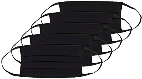 Oscar Apparels Wiederverwendbare Stoffmaske, 100% BCI Baumwolle mit elastischer Schlaufe, Schwarz, Erwachsene (5er Pack)
