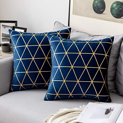 MIULEE 2er Set Samt Kissenbezug Samtkissen Moderne Zierkissenbezug Dekorative Kissenbezüge Sofakissen Weich Dekokissen Deko mit Verstecktem Reißverschluss für Sofa Büro Bett 45x45 cm Dunkelblau