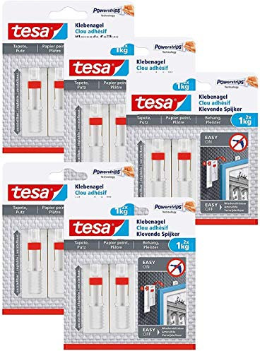 Tesa Powerstrips Lot de 10 clous adhésifs réglables pour papier peint et plâtre (charge 1 kg)