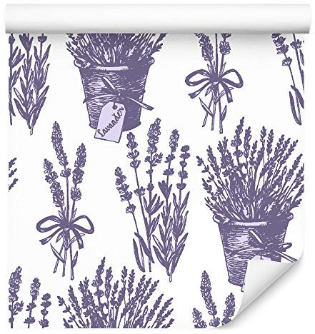 Muralo Tapete 10m Rolle Vlies Tapete Blumen Lavendel Blätter Natur Pflanzen Stengel Vliestapete 1000 x 53cm Wand Tapete Wohnzimmer Schlafzimmer Moderne Wanddeko Wand Dekoration