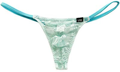 Yomie Hommes String Slips Sexy Dentelle T-Back Jockstrap Briefs sous-vetements Transparent Respirant Thong Erotique Taille Basse Tanga,XXL,Bleu02