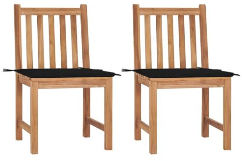 vidaXL 2X Teak Massiv Gartenstuhl mit Kissen Holzstuhl Stuhl Essstuhl Stühle Gartenmöbel Balkonstuhl Outdoor Gartenstühle Terrassenstuhl