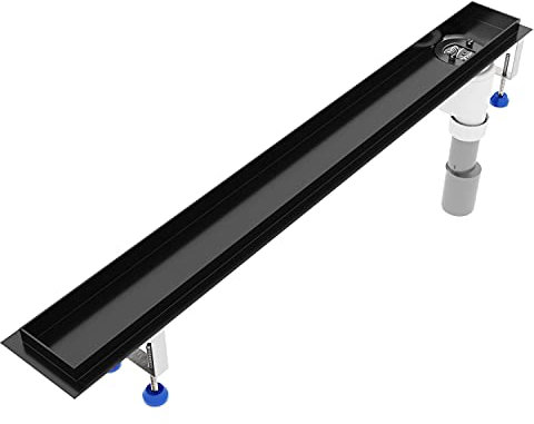 Grundkörper-SET für Duschrinne 60 cm AQUABAD® SDS Schwarz Matt aus Edelstahl inkl. Haarsieb/Viega Ablauf senkrecht - Abgang seitlich (Ohne Abdeckung - separat erhältlich)
