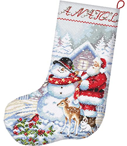 Letistitch Kreuzstich Set Weihnachtsstrumpf Schneemann und Santa, Zählmuster, 24,5x37cm