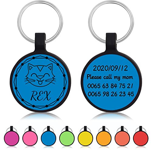 Uiopa 2pzs Chapa Perro Grabada, Silicona Ronda Chapas para Perros Personalizadas, Silenciosa Placa Identificativa Perro Etiquetas de Identificación para Collar Cachorro Gato (Azul)