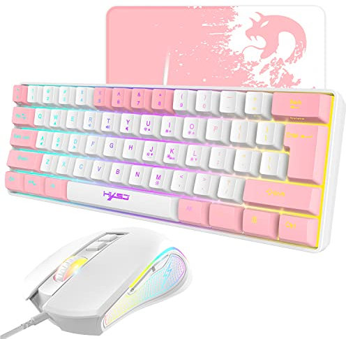 Kabelgebundene Gaming-Tastatur- & Maus-Combo, mit 61 Tasten RGB Backlit Gaming-Tastatur, Mauspad, 7 Farbatmungslicht Gaming-Maus, 3600 DPI, für PS4-Windows-PC-Mac-Laptop (weiß)
