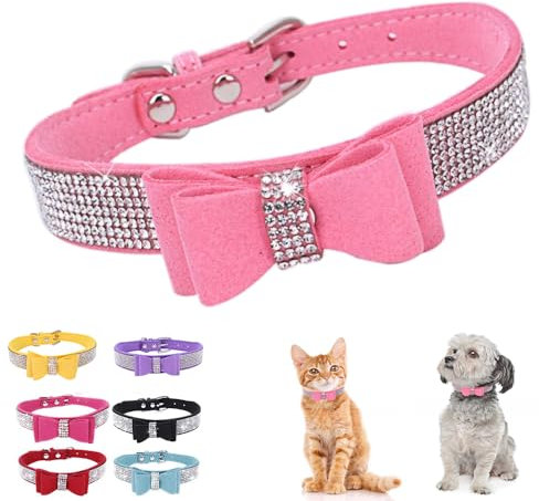 XS Halsbänder für kleine Hunde, mit Strasssteinen, glitzernd, niedlich, verstellbar, für kleine, mittelgroße und große Mädchen, Welpen, Katzen, für weibliche Haustiere, Kätzchen