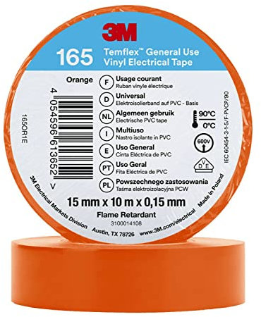 3M Temflex™ Vinyl-Isolierband 165, Orange, 15 mm x 10 m, 100 Rollen