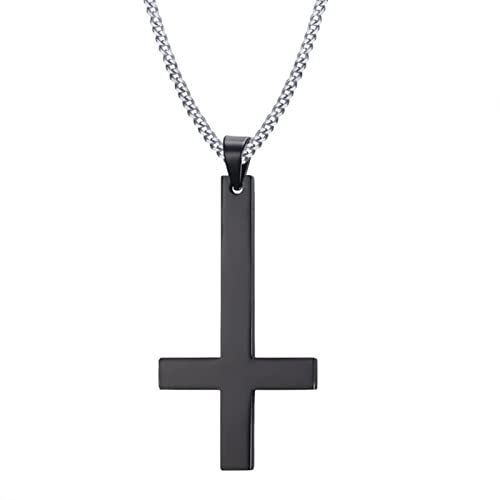 HCMA Männliche Schwarze Peter umgekehrte Kreuz-Anhänger-Halskette für Männer Titan-Stahl-Halsband Crux de Sanctus Petrus-Schmuck