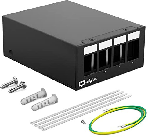 HB-DIGITAL Boîtier de panneau de brassage 4 ports pour modules Keystone : prise RJ45, prise RJ11, IEC mâle/femelle, connecteur F, USB-C USB-A BF/AF, HDMI, borne filetée BNZ, connecteur RCA | noir