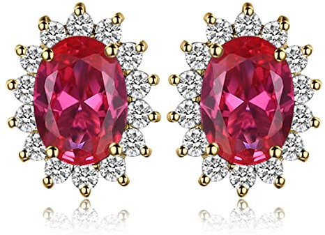 JewelryPalace Prinzessin Diana Kate Middleton 1.5ct Erstellt Rubin Ohrstecker Silber 925 Damen,Schmuck Set Rot, Ohrringe Silber Edelstein Mädchen, Ohrstecker Silber mit Stein Frauen Geschenk Vergoldet