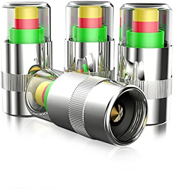 Tappi Pneumatici Auto, 4 Pcs In Acciaio Inossidabile, Monitor Della Pressione Del Pneumatico 3 Colori, Indicatore Del Sensore Pressione Del Pneumatico Per Auto, Moto, Biciclette, Accessori Per Auto