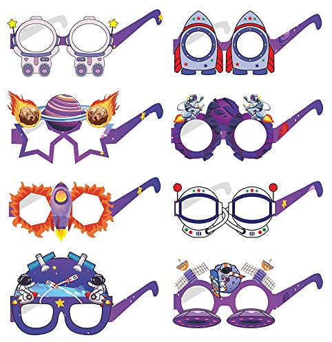 Falafoty 8 Pezzi Tema dello spazio Festa Occhiali per Bambini, Carta Occhiali per Feste di Compleanno, Decorazioni per Feste, Colorati Carino Compleanno Occhiali per Bambini Adulti Halloween