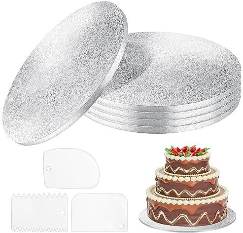 Towviy 5PCS Cake Board Rond 30cm et 3PCS Coupe Pate Boulangerie, Disque Gateau Support Gateau Carton Carton Gateau Rond pour le Transport et la Décoration Gâteau (Diamètre 30 cm, Épaisseur 1,2 cm)