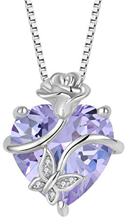 FJ Herz Alexandrit Kette Juni Geburtsstein Halskette Damen 925 Sterling Silber Schmetterling Kette Anhänger Rose Blume Schmuck Geschenke für Frauen Mutter Freundin Mama
