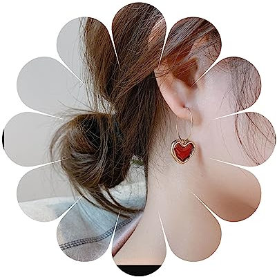 Allereya Vintage Koralle Herz Baumeln Ohrringe Kreis Hoop Drop Ohrringe Rotes Herz Liebe Baumelnden Ohrringe Gold Kreis Hoop Ohrringe Schmuck Für Frauen Und Mädchen