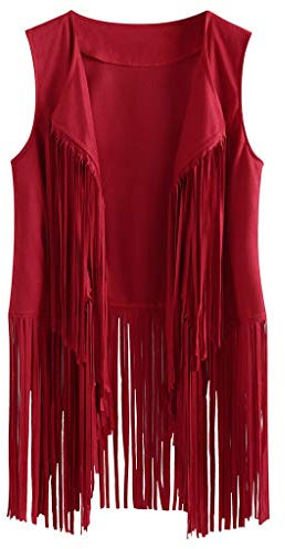 liaddkv Donne Autunno-Inverno Camoscio Etnico Senza Maniche Nappa Frange Gilet Cardigan Cappotto Con E Donne, Colore: rosso, XXXL