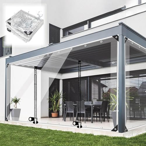 Pvc Wasserdicht Transparent Plane Seitenteil Mit Reißverschluss Tür,Outdoor Durchsichtige Plane Vorhänge Mit Ösen,Pergola Pavillon Carport Veranda Regen Vorhänge,Anpassbar,L×H-2×1.5m(6.6*4.9ft)