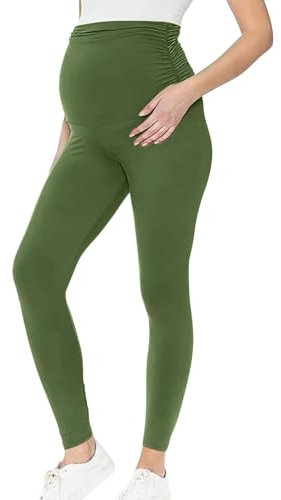 Legging Maternité et Grossesse Taille Haute Grande Taille Chic Legging Classique Pantalon Stretch Femme Enceinte Extensible Souple et Bien Taille Haute Confortable Décontractés (Vert, XL)