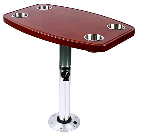 SOLOCJNL Boot Tischbein Set, lackiert Eiche Tisch Caravan Wohnmobil Boot Tisch mit 4 Cup Holder verstellbare Tabelle Stehen Basis, 23,62 x14,96