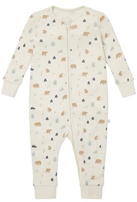 MORI Unisex Sleepsuit Bear Print Organic Cotton Bamboo Two-Way Zip Footed Nightwear Breathable Lightweight for Infants 3-6 Months Comfortable Durable Pyjama for Boys and Girls