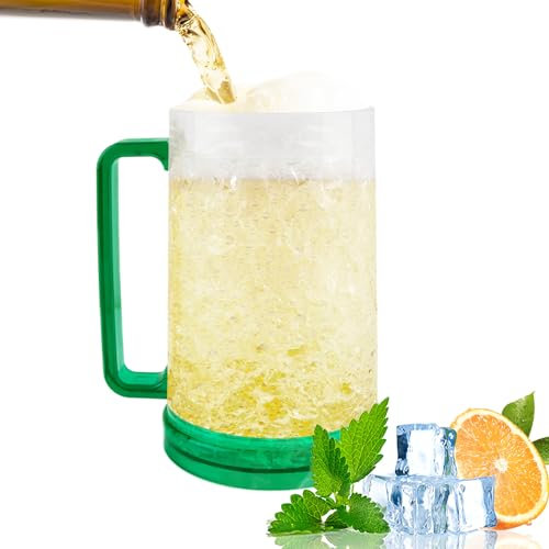Jarra de Cerveza Congelador, Darryy Taza de Cerveza para Congelar, Jarra de Cerveza Plastico, Vaso Doble Pared Cerveza, Vaso Frio para Cerveza, para Mantener las Bebidas Frescas (Verde)