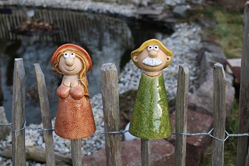 Holzwurm Recinzione Franz, sgabello da recinzione, statuetta decorativa per recinzione da giardino in ceramica, altezza 20 cm