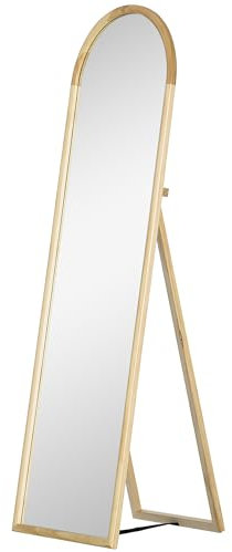 HOMCOM Miroir sur Pied en Bois rectangulaire Arrondi pour entrée, Chambre, Dressing dim. 148L x 41l cm avec Support Style scandinave