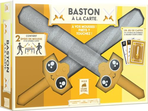 Asmodee - Baston A LA Carte – Urkomisches Gesellschaftsspiel für Kinder ab 7 Jahren – schnelles Familien-Kartenspiel – mit 2 Schaumstoffschwertern – 3 bis 6 Spieler – 15 Minuten – auf Französisch