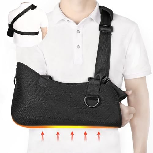 Arm Sling Shoulder Immobilizer with Waist Strap, Breathable Comfortable Medical Sling Shoulder Support for Shoulder Surgery Torn Rotator Cuff Elbow Wrist Injury, Right and Left Arm, Men and Women