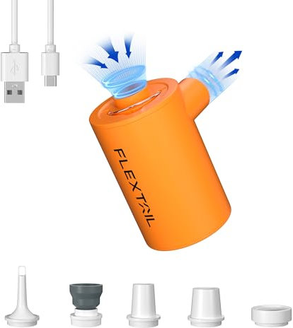 FLEXTAIL MAX Pump 2024,Portable Air Pump,Electric Pump,1600mAh Rechargeable Battery,5 Versatile Nozzles,Quick In/Deflate for Air Mattress, Vacuum Storage Bags,Swimming Ring(orange)