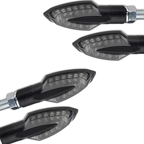 Germany Motorsports LED Mini Micro Motorrad Blinker Sliver Vinci schwarz smoke getönt E-geprüft vorn hinten (2 Paar)