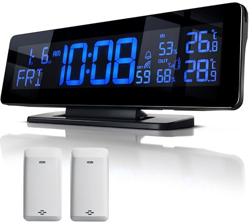Brandson - Wetterstation Funk mit 2 x Außensensor (2 Zonen) - Farbdisplay temperaturgesteuert 256 Farben - Funkwecker - DCF Signal - Innen und Außentemperatur - Hygrometer - Luftfeuchtigkeit - Schwarz