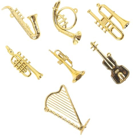 ORFOFE 7 Stück Kleiner Musikinstrument Kunststoff Weihnachtsbaumschmuck Miniaturinstrumente Weihnachtsdeko Filigran Für Bastelprojekte Und Geschenkidee
