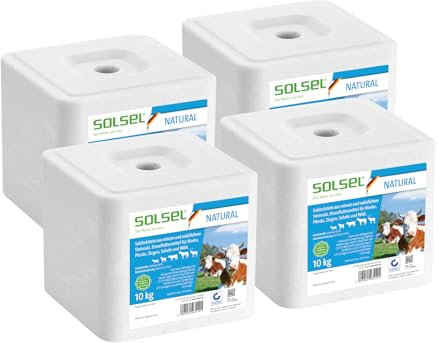 SOLSEL Leckstein Natur 40kg | 4 x 10kg Natürliche Mineralstoffquelle für Pferde Rinder Ziegen Wild Schafe | Ohne künstliche Zusätze | Für Stall und Weide