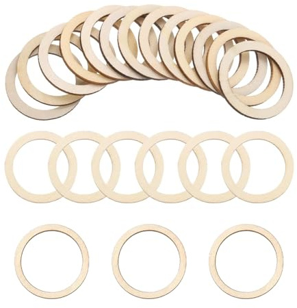 Vbxvsa Lot de 100 anneaux en bois pour le bricolage, 5 cm, cercle creux plat, ronds, décoratifs, ornements faits à la main