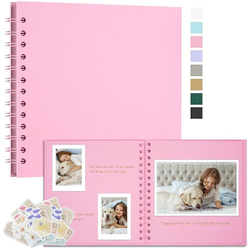 Remowith Fotoalbum Zum Selbstgestalten 20,5x20,5 cm DIY Fotobuch Kraftpapier Erinnerungsbuch für Hochzeiten 40 Seiten Album für Baby Familie Valentinstag Geburtstag Jahrestag Geschenk Rosa