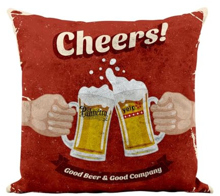 Fabulous Kissen aus Kunstleder, weiß, Motiv: Bonne Bier et Bonne Compagnie, 40 x 40 cm, Leder-Haptik, Bezug und Kissen enthalten