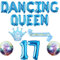 Happy 17th Birthday Party Decorations - Blue Dancing Queen Balloon Birthday Sash Decoration for Girls, 4D Ball Foil Balloons for Disco Theme Party Supplies