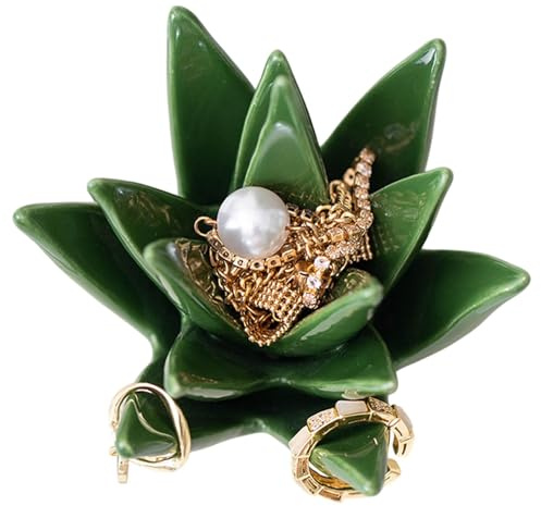 Huitrcrio Aloe Shaped Ring Holder, Ceramic Ring Holder, Cactus Ring Holder, Ring Holder for Jewellery, Birthday Gift, Home and Wedding Decoration