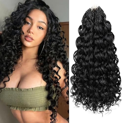 Herkeymidy GoGo Curl Crochet Hair 14Inch 8 Packs Pre looped Ocean Wave Crochet Hair Deep Twist Crochet Synthetic Braiding Hair for Women (1B, 18INCH)