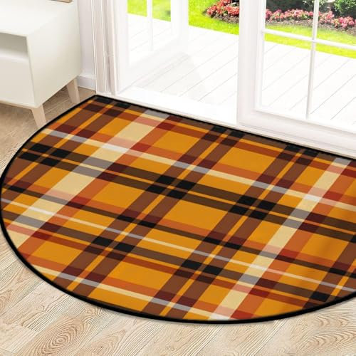 Mexpekil Halbrunde Bodenmatte, orange-schwarz, rutschfest, Wohnzimmerteppich, Innen-Teppiche für Schlafzimmer, Garderobe, 160 x 100 cm