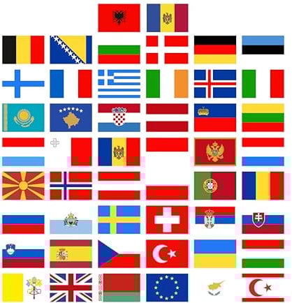 GamesMonkey® - Lot de 50 drapeaux nationaux - Différentes tailles - Autocollants pour modélisme Vélo Voiture Moto Décoration - Drapeaux nationaux autocollants (Europe, Small)