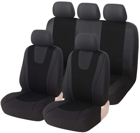 Auto SitzbezüGe Sets FüR Kia Picanto 2020-2025, Leinen Stoff AutositzbezüGe SchonbezüGe Sitzbezug Vorne Und Hinten Atmungsaktiv ZubehöR,A/Black