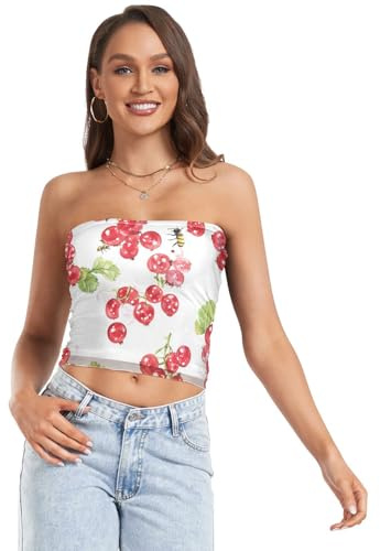 FRODOTGV Brasier de tubo para mujer, color blanco, con push-up, para cirugía, para adolescentes y niñas, Grosella roja blanca, Medium