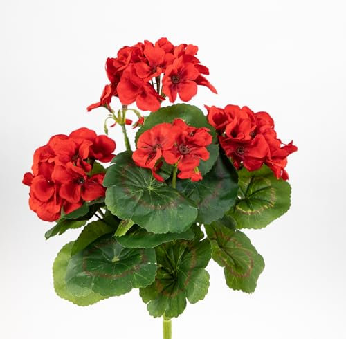 Seidenblumen Roß Geranie 32cm -ohne Topf- LM Kunstpflanzen Kunstblumen künstliche Blumen Pflanzen Pelargonium … (Rot - 32cm)