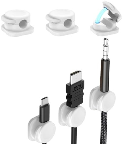 6 Pack Cord Organizer Holder, Magnetic Desk Cable Clips Management, Hide Phone Charging Cable Keeper, Self Adhesive Wire Holder, for PC/Car/Wall - Home, Office Accessories